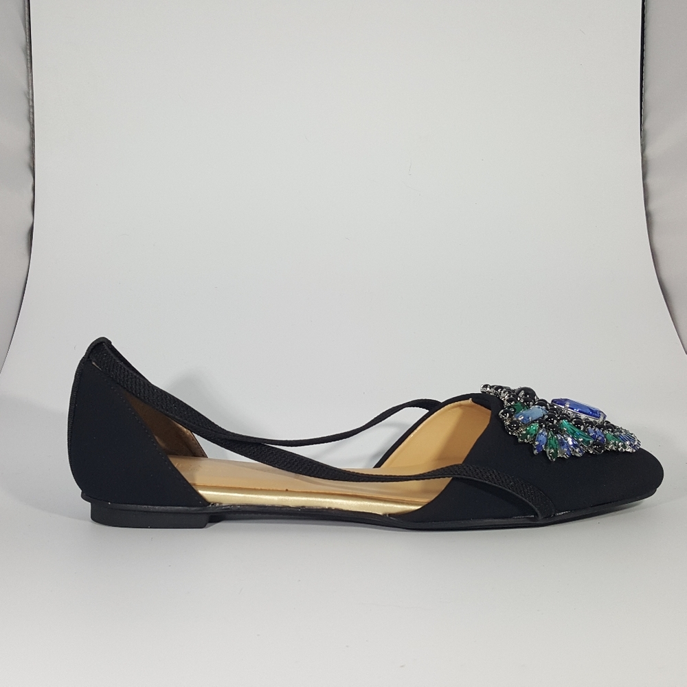 NR Rapisardi Black Jeweled Diorsay Flat Sandal
